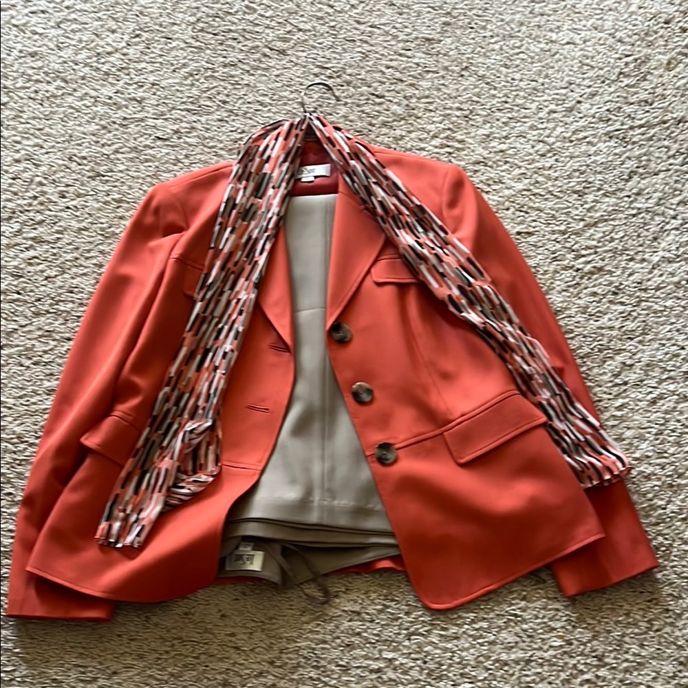 Women's Coral Blazer and Brown Pant Suiy